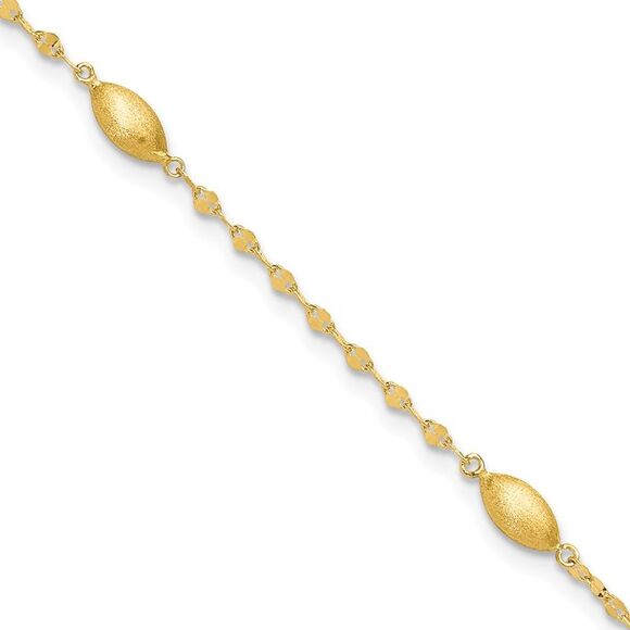 Kazi Luxury 14k Yellow Gold Diamond-cut w/Satin Oval Beads Bracelet